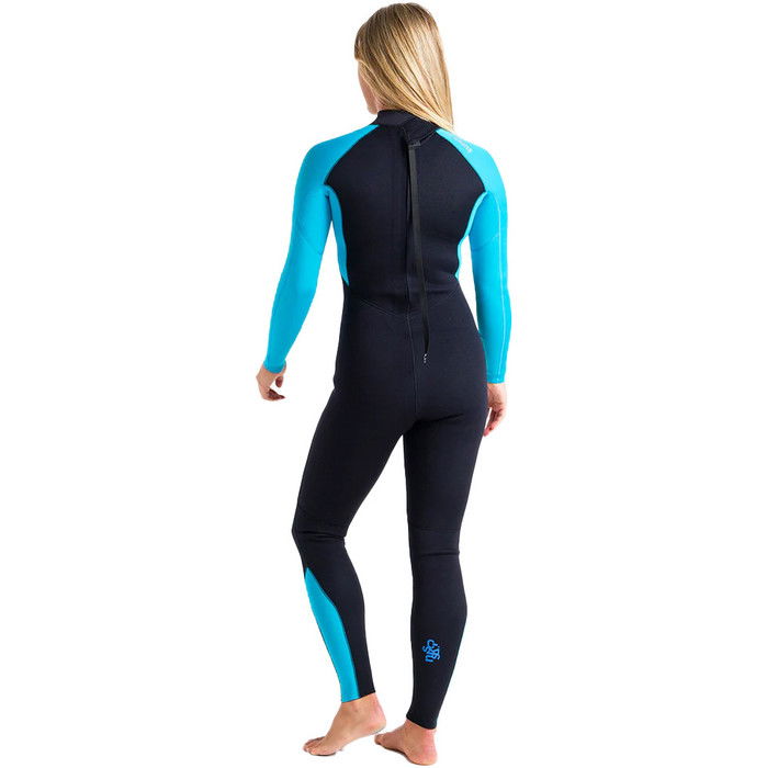 2024 C-Skins Mujer Surflite 3/2mm Gbs Back Zip Neopreno C-SL32WBZ - Raven Black / Bright Cyan / Azure